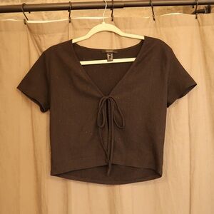Forever 21 Dark Brown Tie-Front Crop Top